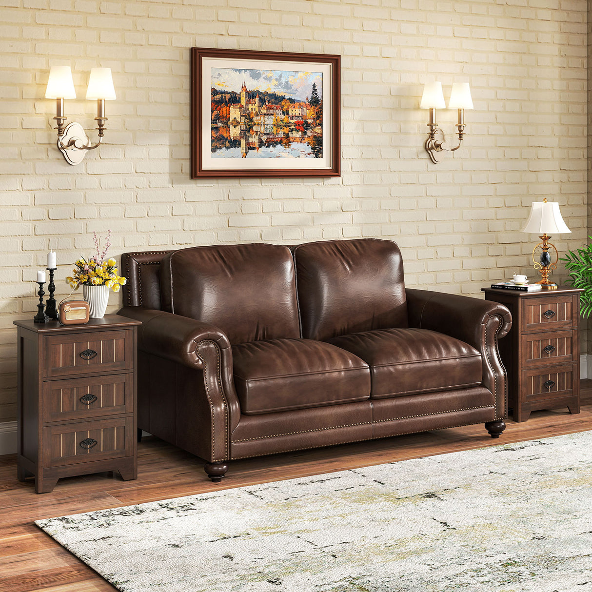 3 Drawers End Storage Wood Side Nightstand