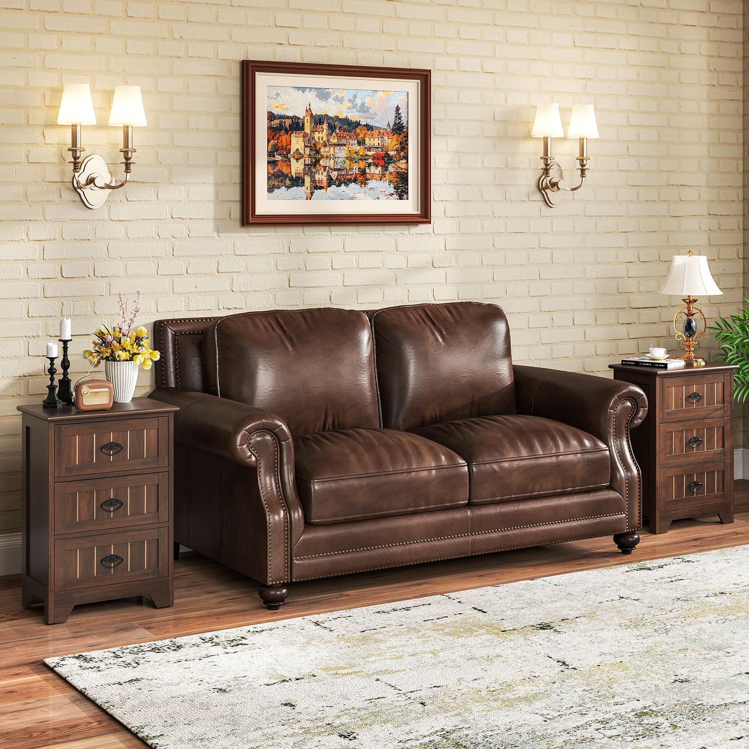 3 Drawers End Storage Wood Side Nightstand