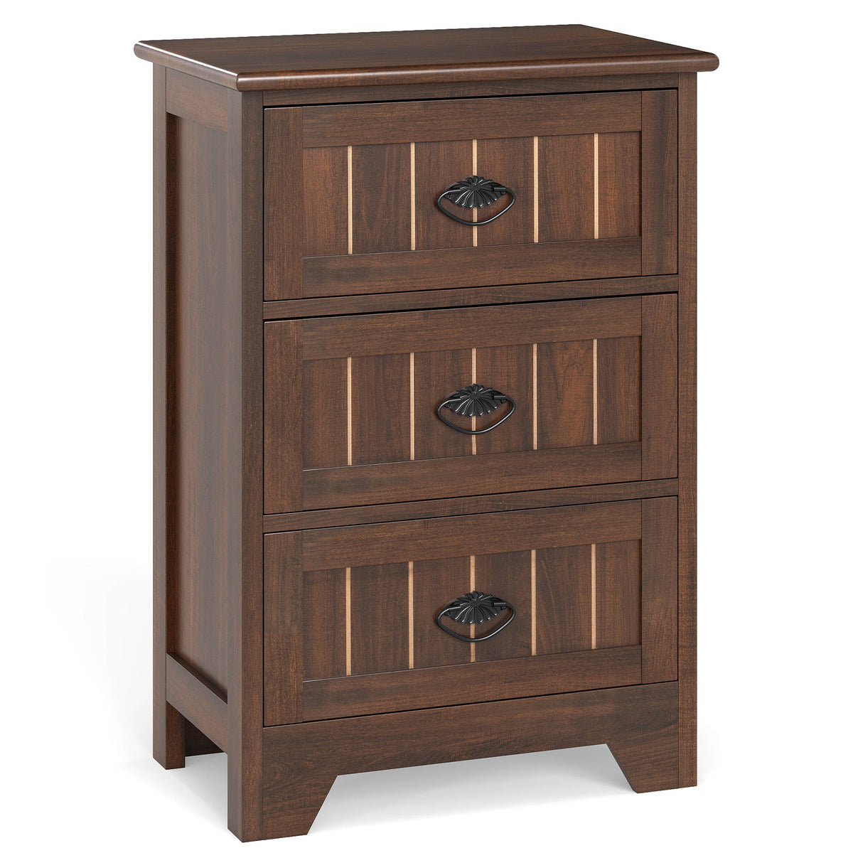 Farmhouse Nightstand with 3 Storage Drawers and Handles