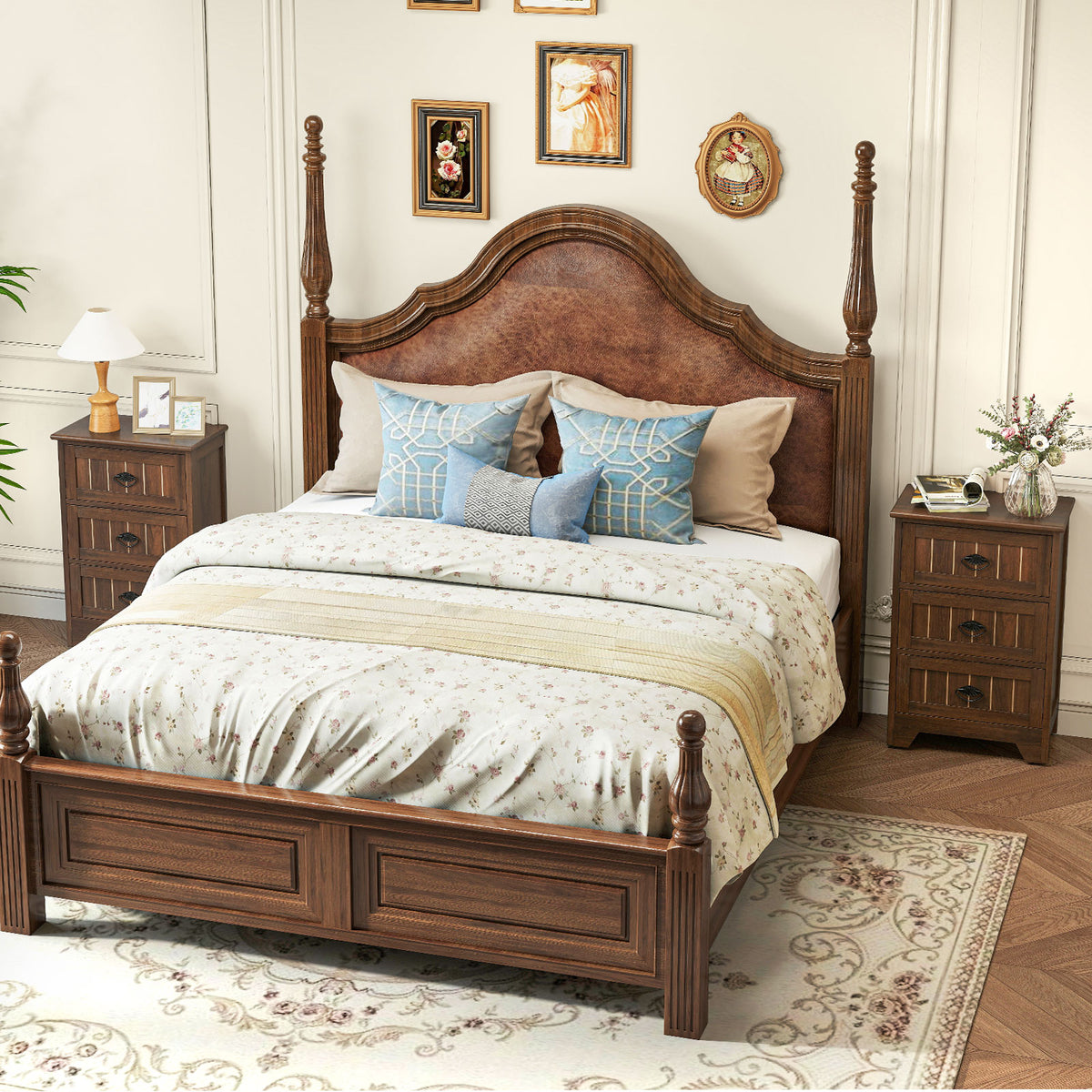 Farmhouse Nightstand with 3 Storage Drawers and Handles