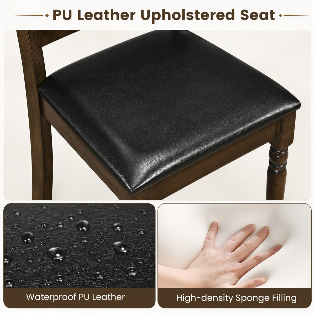 Farmhouse PU Leather Upholstered Dining Chairs Set of 2-Brown