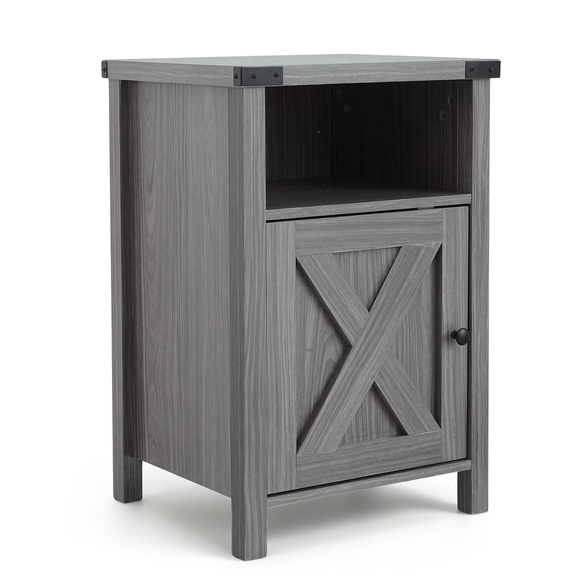Farmhouse Wooden Nightstand with Barn Door and Storage Cabinet-2Pack/Cabinet-1pack