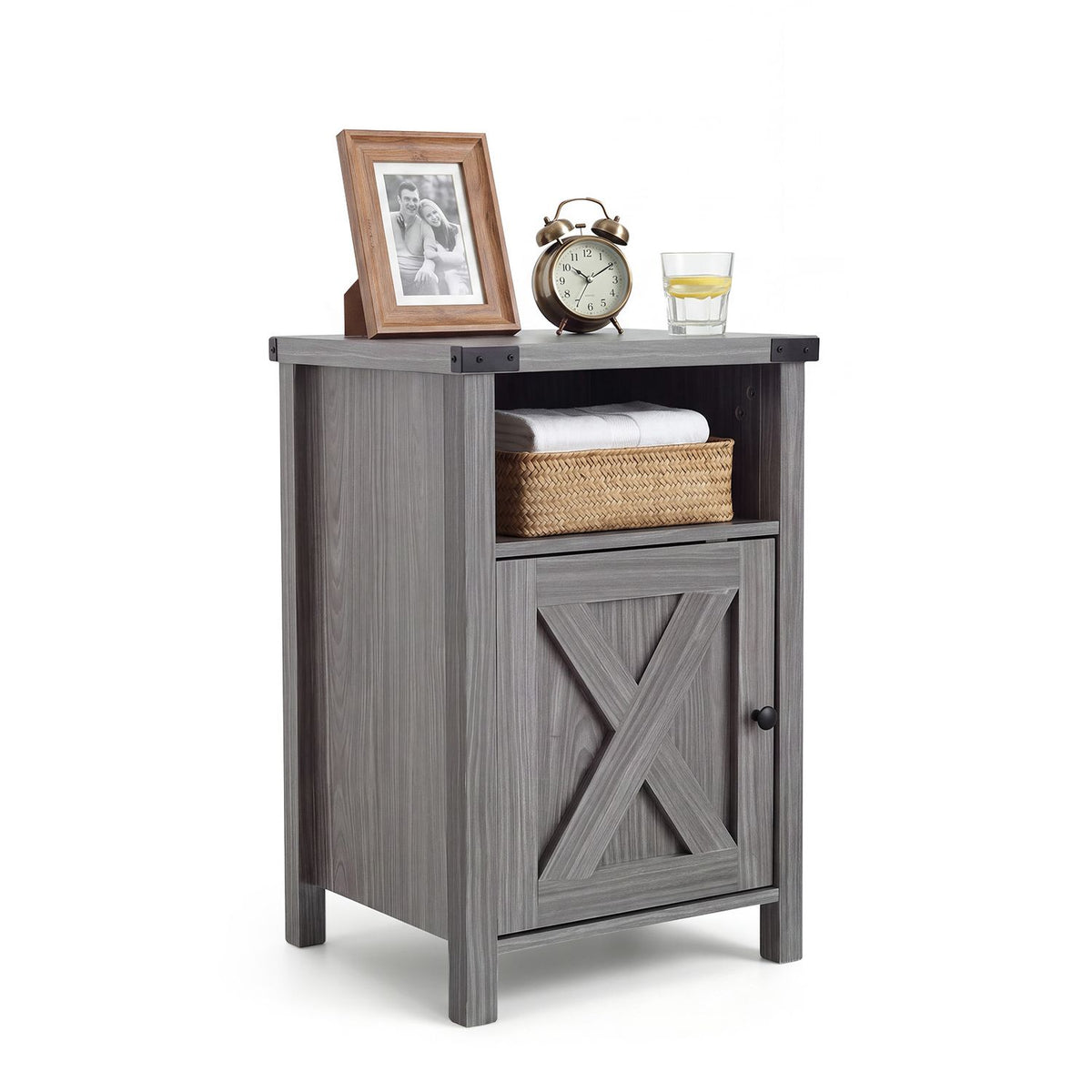 Farmhouse Wooden Nightstand with Barn Door and Storage Cabinet-2Pack/Cabinet-1pack
