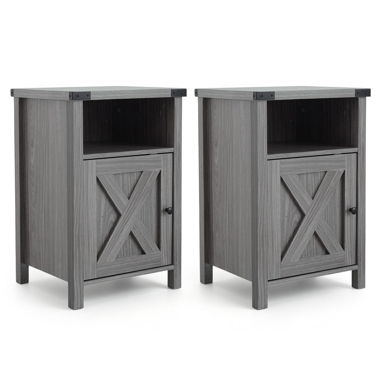 Farmhouse Wooden Nightstand with Barn Door and Storage Cabinet-2Pack/Cabinet-1pack