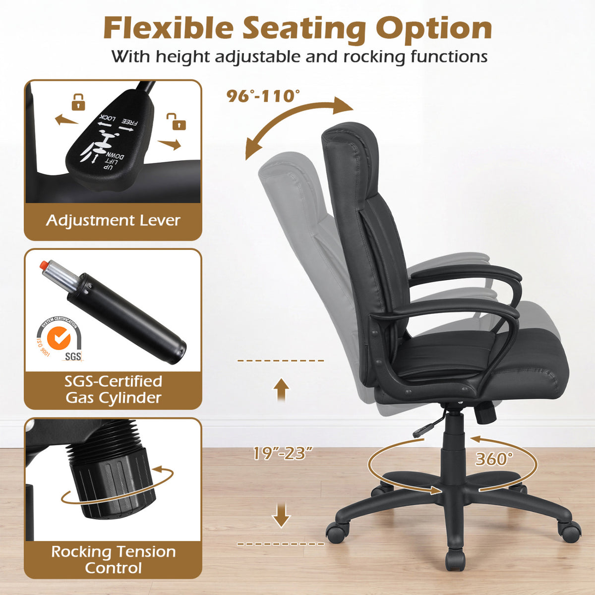 Faux Leather Office Chair Computer Desk Chair with Rocking Function