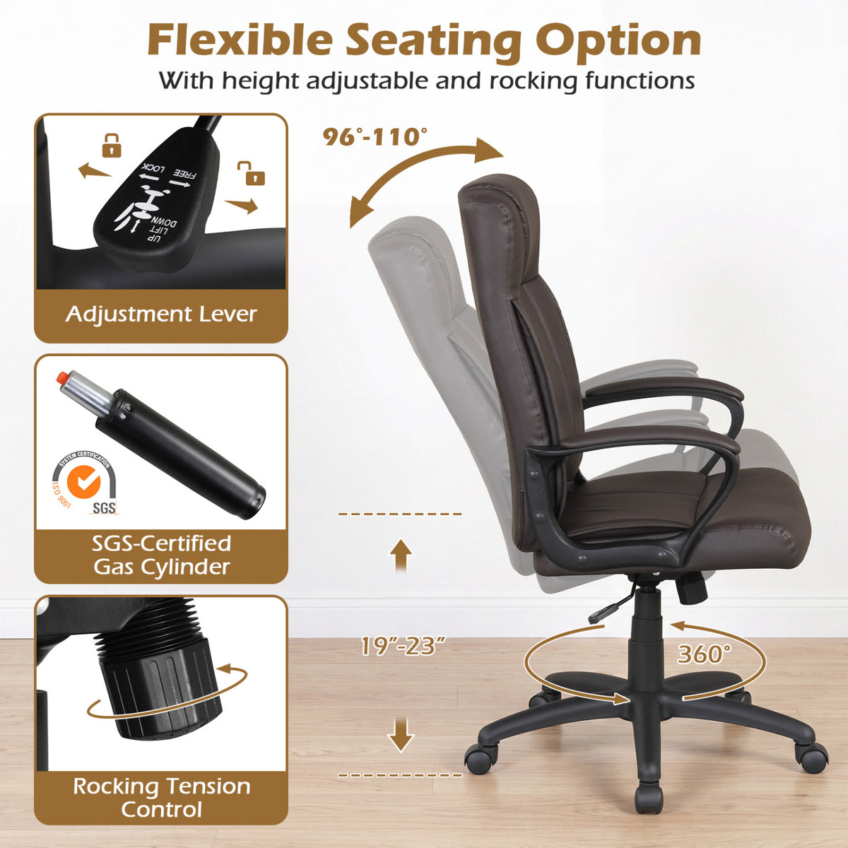 Faux Leather Office Chair Computer Desk Chair with Rocking Function