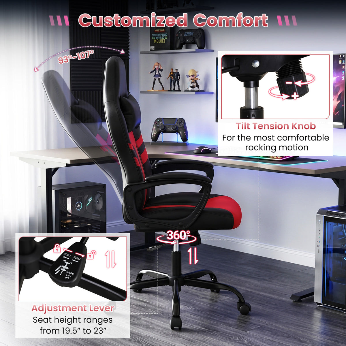 Faux Leather Upholstered Office Chair with Removable Head Pillow and Rocking Function