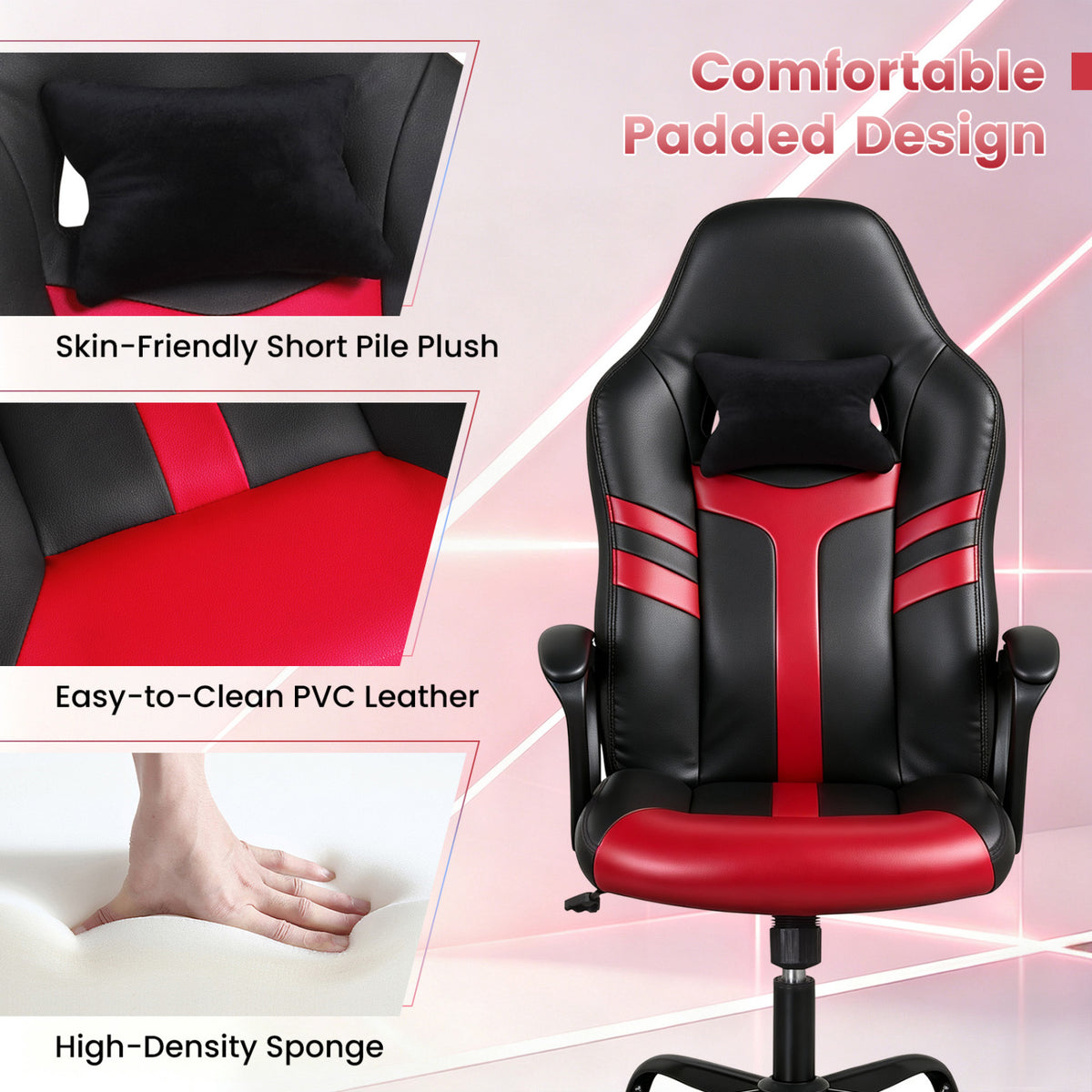 Faux Leather Upholstered Office Chair with Removable Head Pillow and Rocking Function