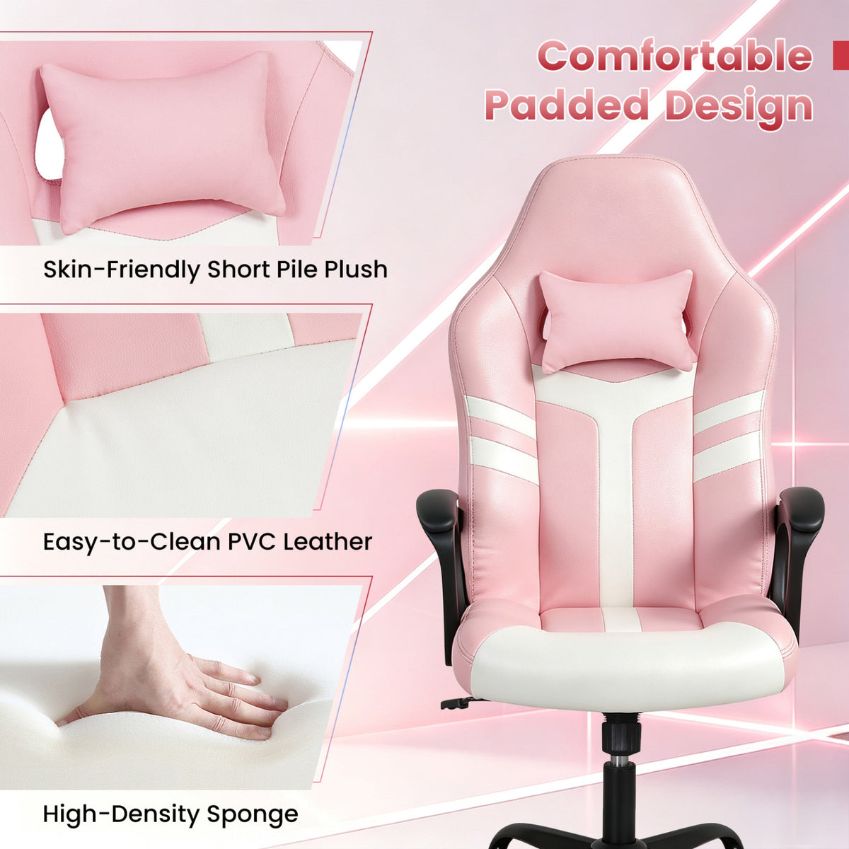Faux Leather Upholstered Office Chair with Removable Head Pillow and Rocking Function