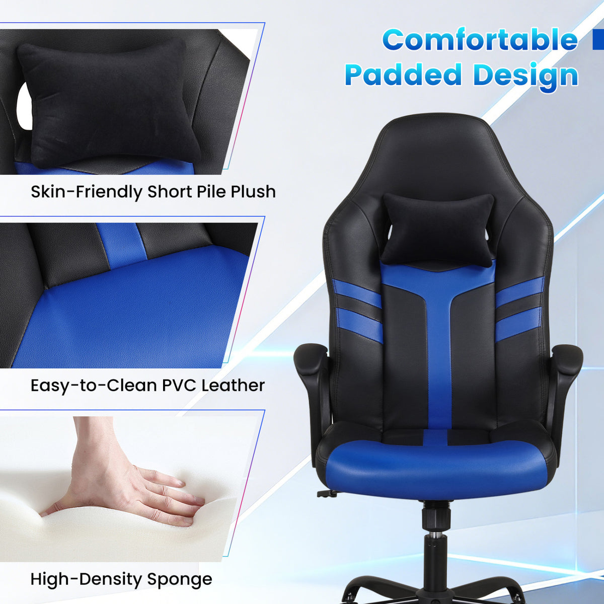 Faux Leather Upholstered Office Chair with Removable Head Pillow and Rocking Function
