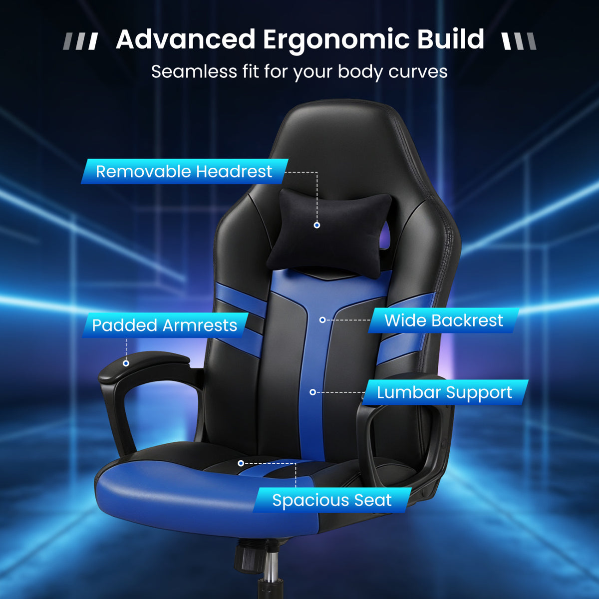 Faux Leather Upholstered Office Chair with Removable Head Pillow and Rocking Function