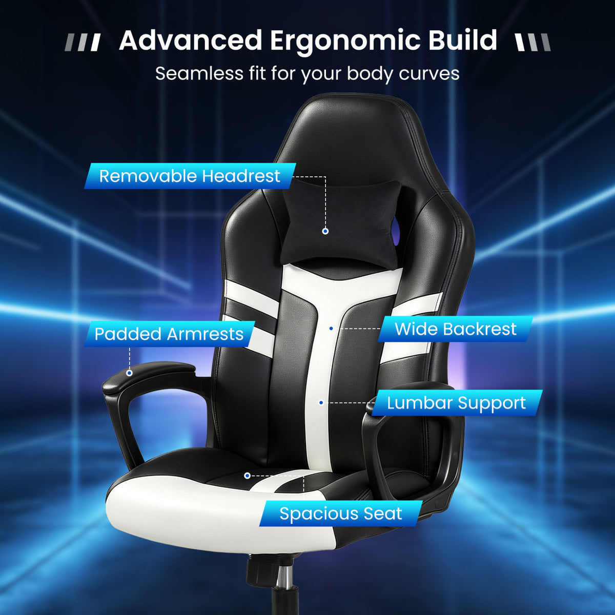 Faux Leather Upholstered Office Chair with Removable Head Pillow and Rocking Function