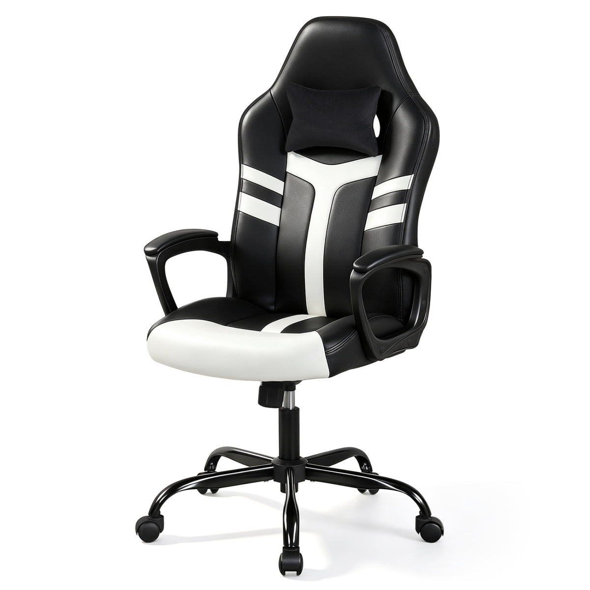 Faux Leather Upholstered Office Chair with Removable Head Pillow and Rocking Function