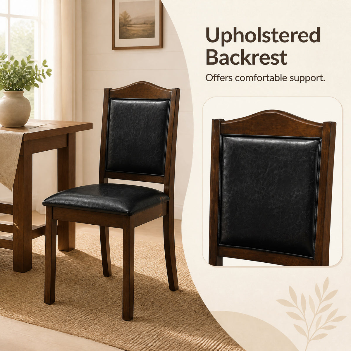 Faux Leather Upholstered Wooden Farmhouse Dining Chairs Set of 4-Walnut