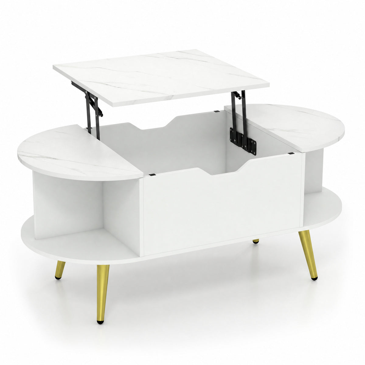 Faux Marble Lift Top Coffee Table with Hidden Compartment and Shelves