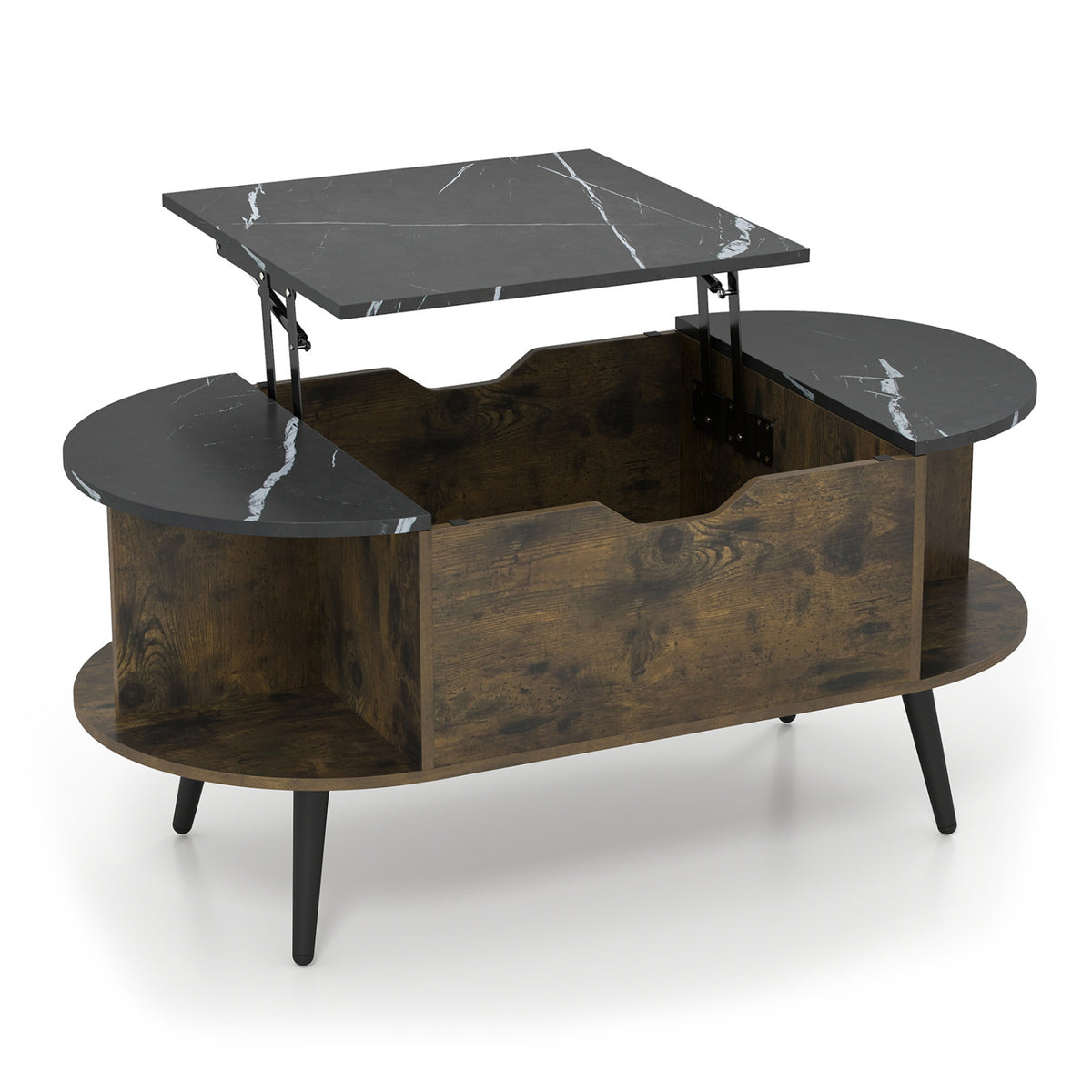 Faux Marble Lift Top Coffee Table with Hidden Compartment and Shelves