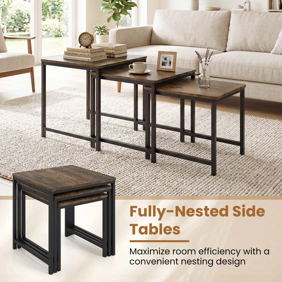 Faux Marble Nesting Table with Metal Frame Set of 3