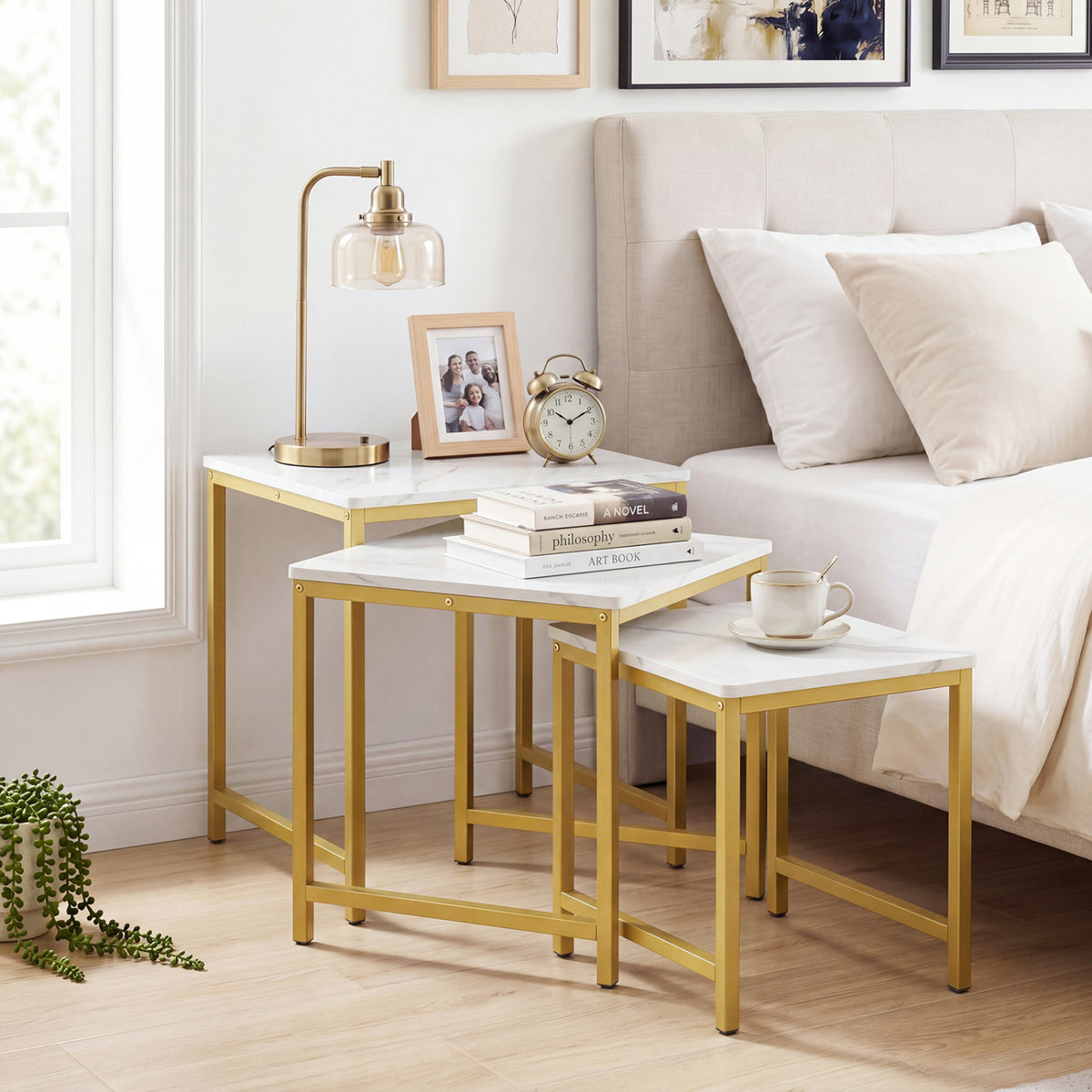 Faux Marble Nesting Table with Metal Frame Set of 3
