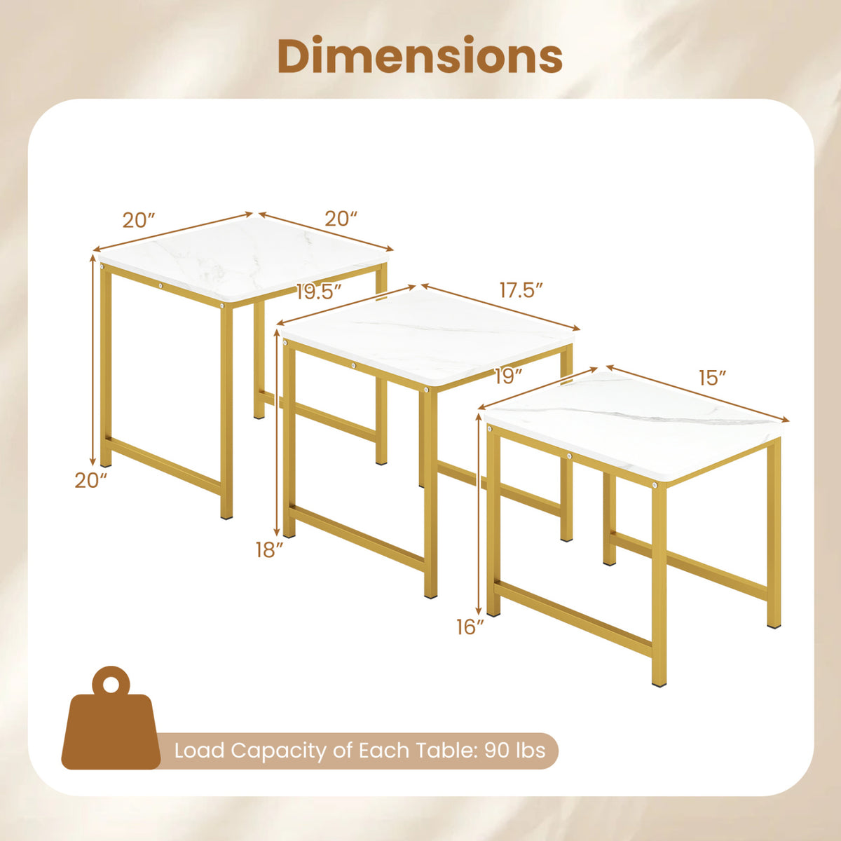 Faux Marble Nesting Table with Metal Frame Set of 3