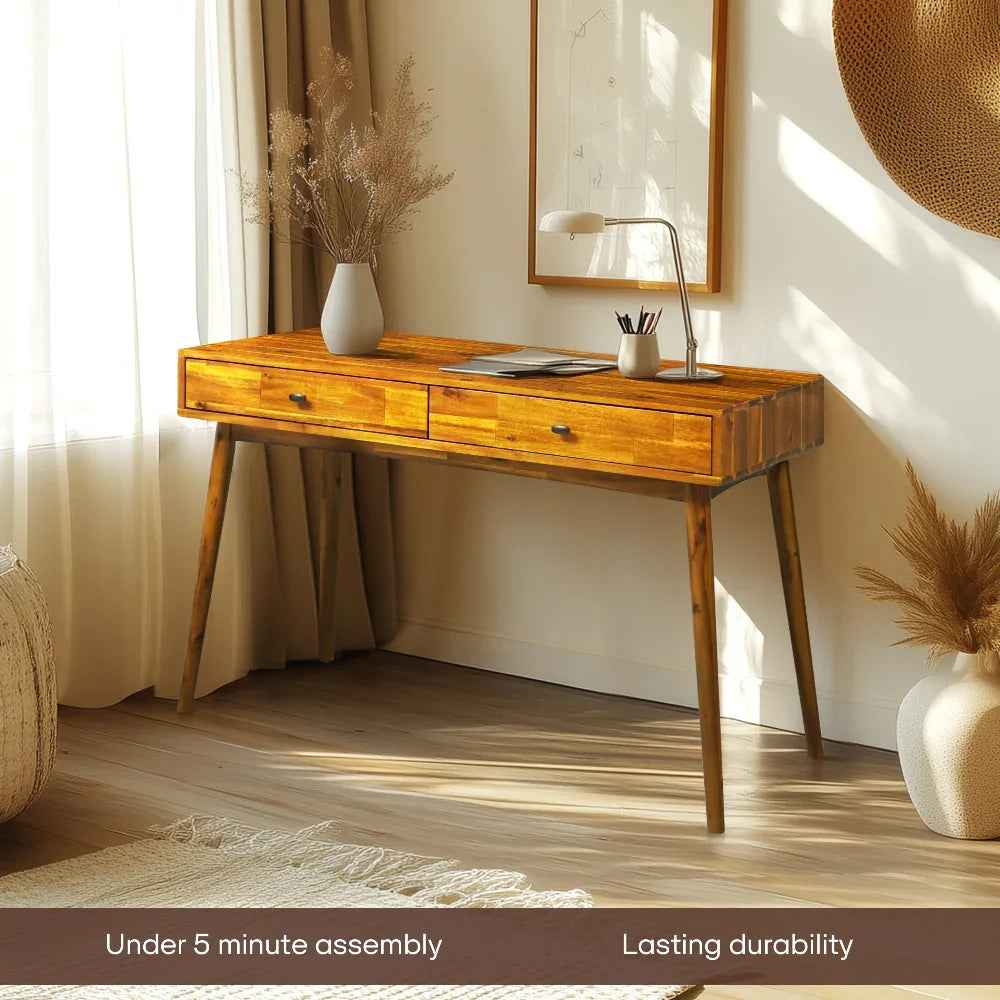 Acacia Lagom 48" Solid Wood Work Desk with Drawers for Functional Home Office