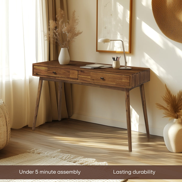 Acacia Lagom 48" Solid Wood Work Desk with Drawers for Functional Home Office