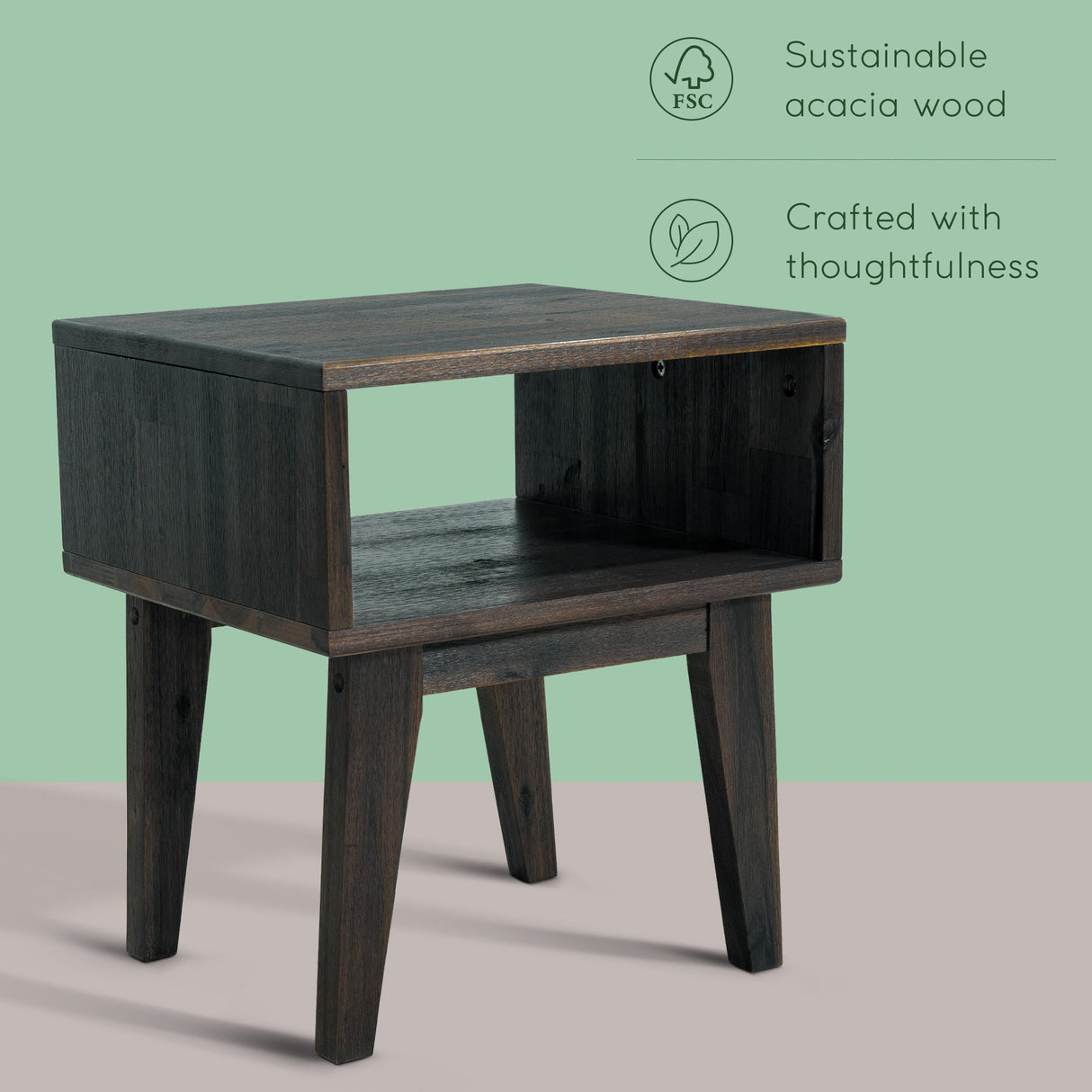 Acacia Serena Solid Wood Nightstand - Elegant and Durable Bedside Storage