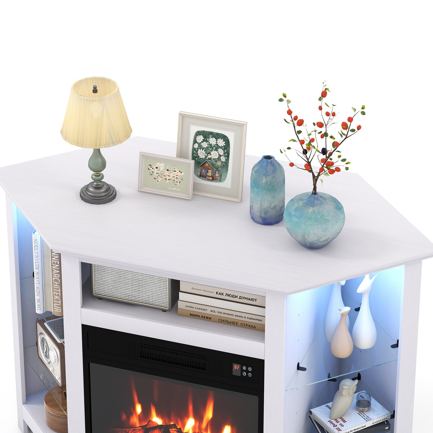 Fireplace Corner TV Stand with LED Lights and Smart APP Control for 50 Inches TV