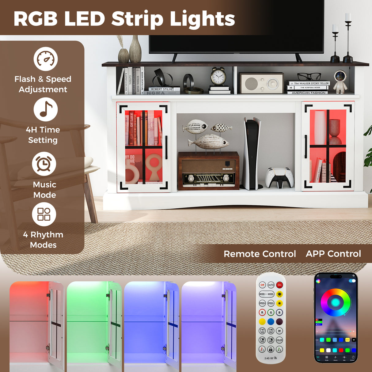 TV Stand with LED Lights and Remote Control