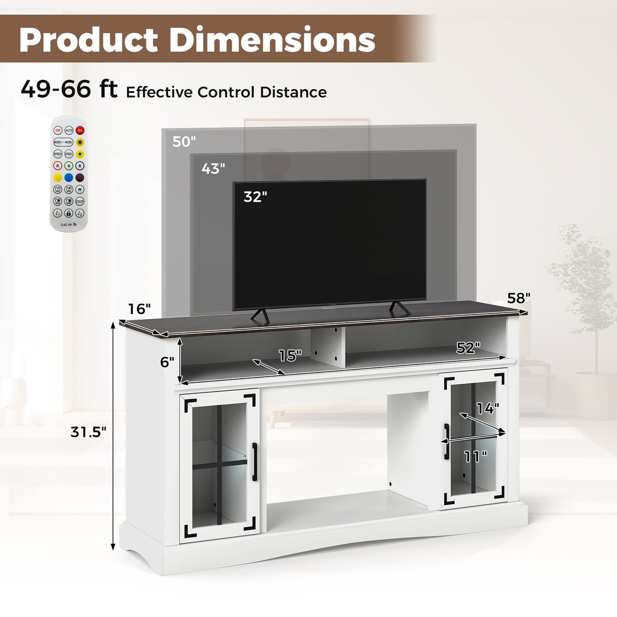 TV Stand with LED Lights and Remote Control