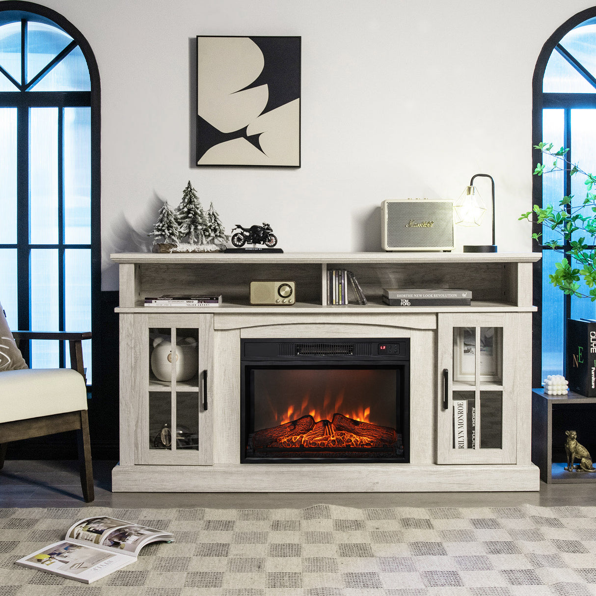 Fireplace TV Stand for TVs Up to 65 Inch with Side Cabinets and Remote Control