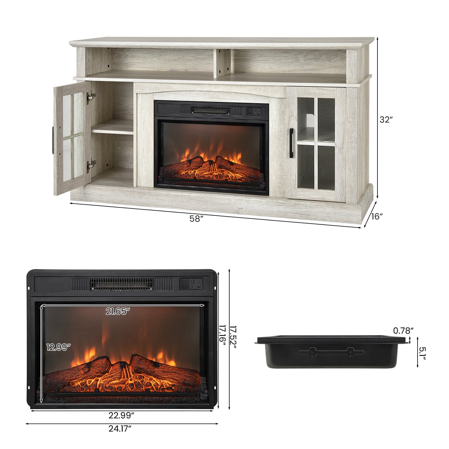 Fireplace TV Stand for TVs Up to 65 Inch with Side Cabinets and Remote Control