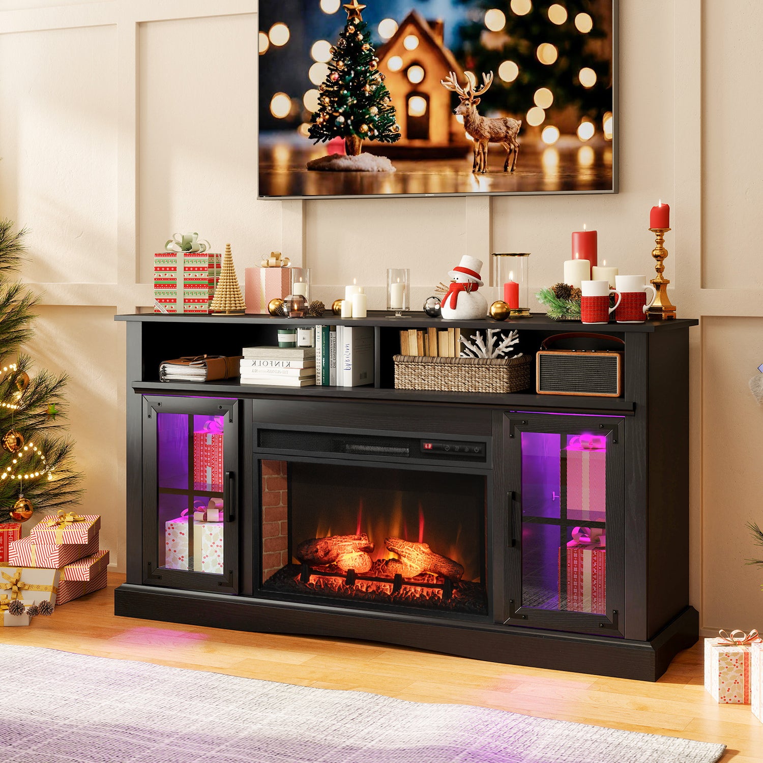 Fireplace TV Stand with Remote Controls and Thermostat for TVs Up to 50 Inch