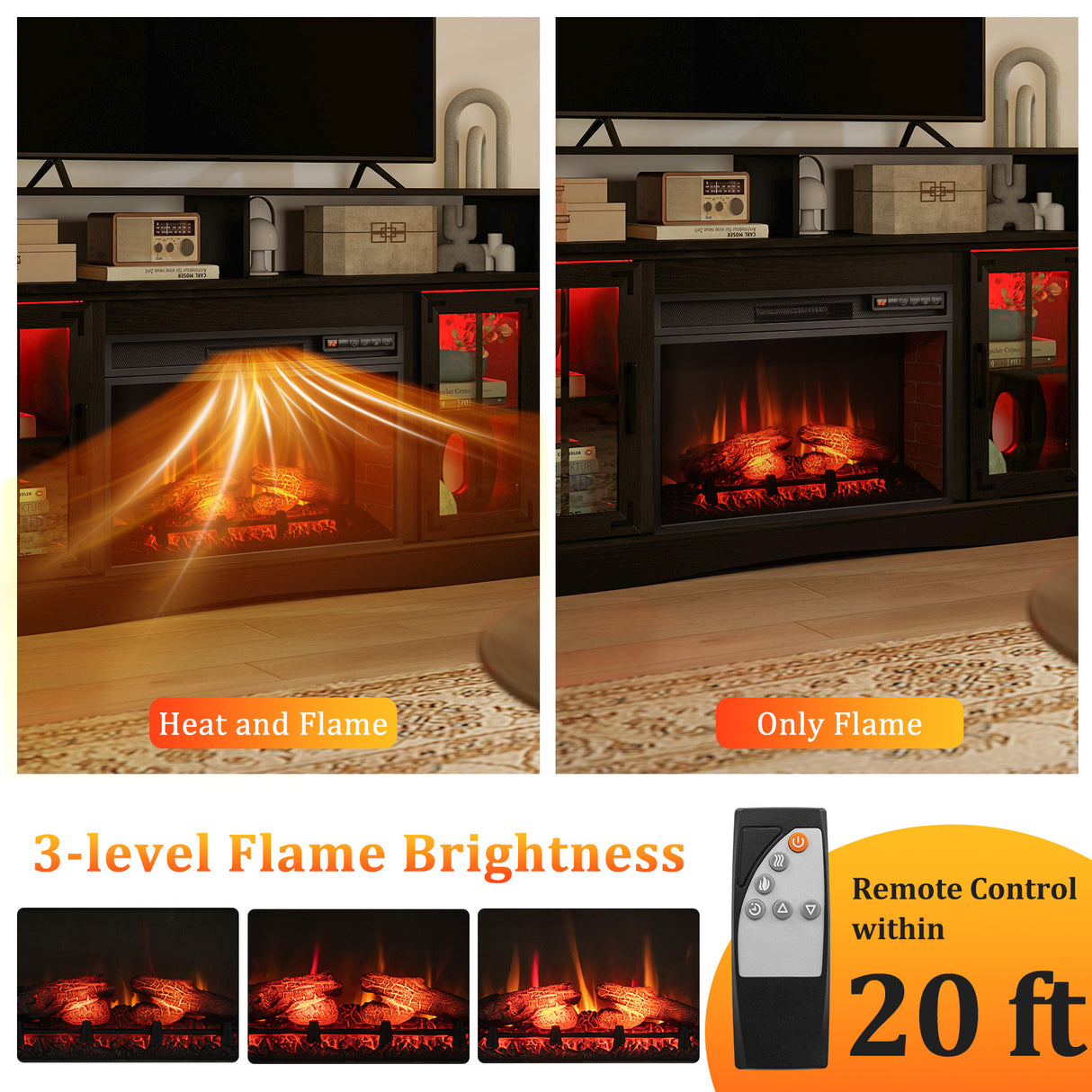 Fireplace TV Stand with Remote Controls and Thermostat for TVs Up to 50 Inch