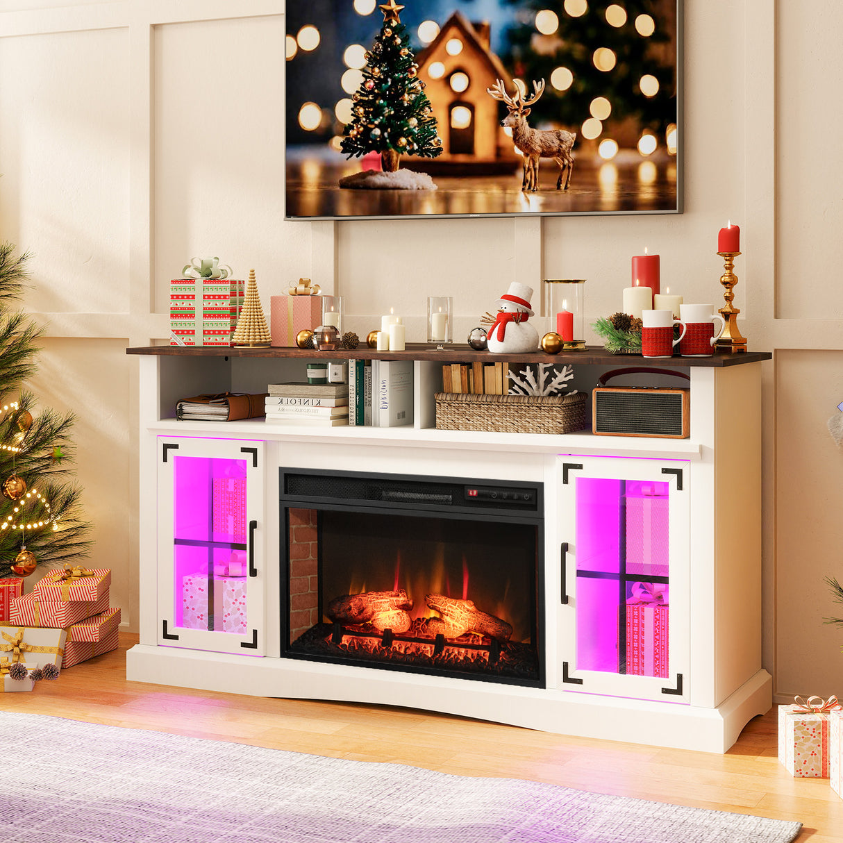 Fireplace TV Stand with Remote Controls and Thermostat for TVs Up to 50 Inch