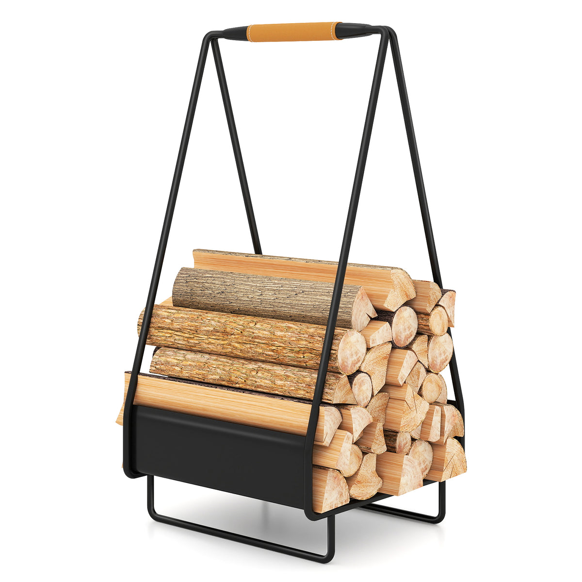 Firewood Storage Rack Heavy-duty Metal Log Holder with Handle and Square Rack