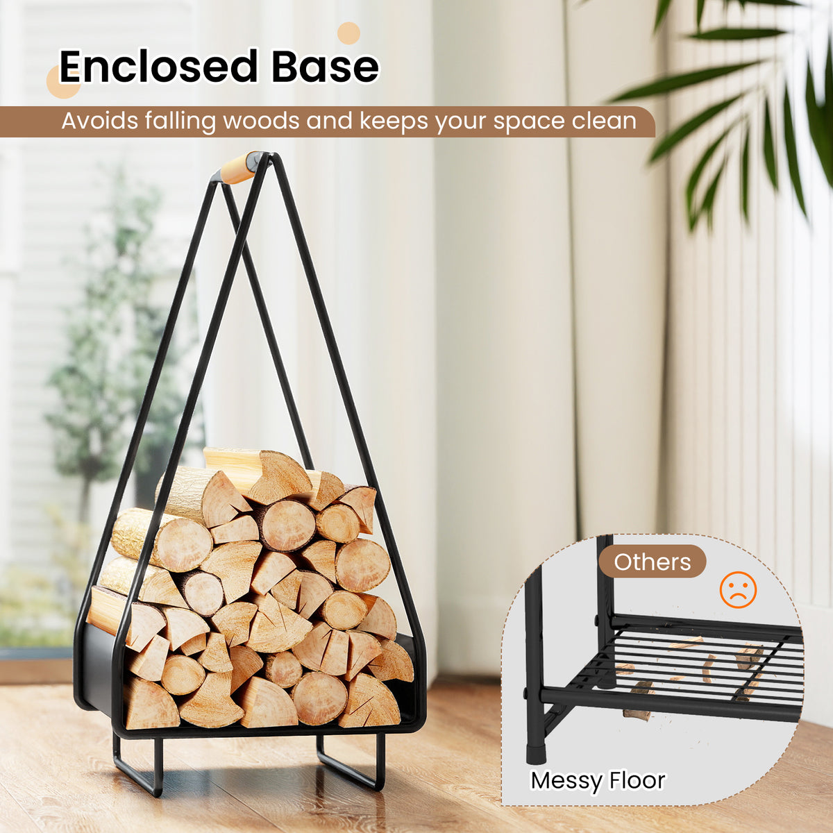 Firewood Storage Rack Heavy-duty Metal Log Holder with Handle and Square Rack