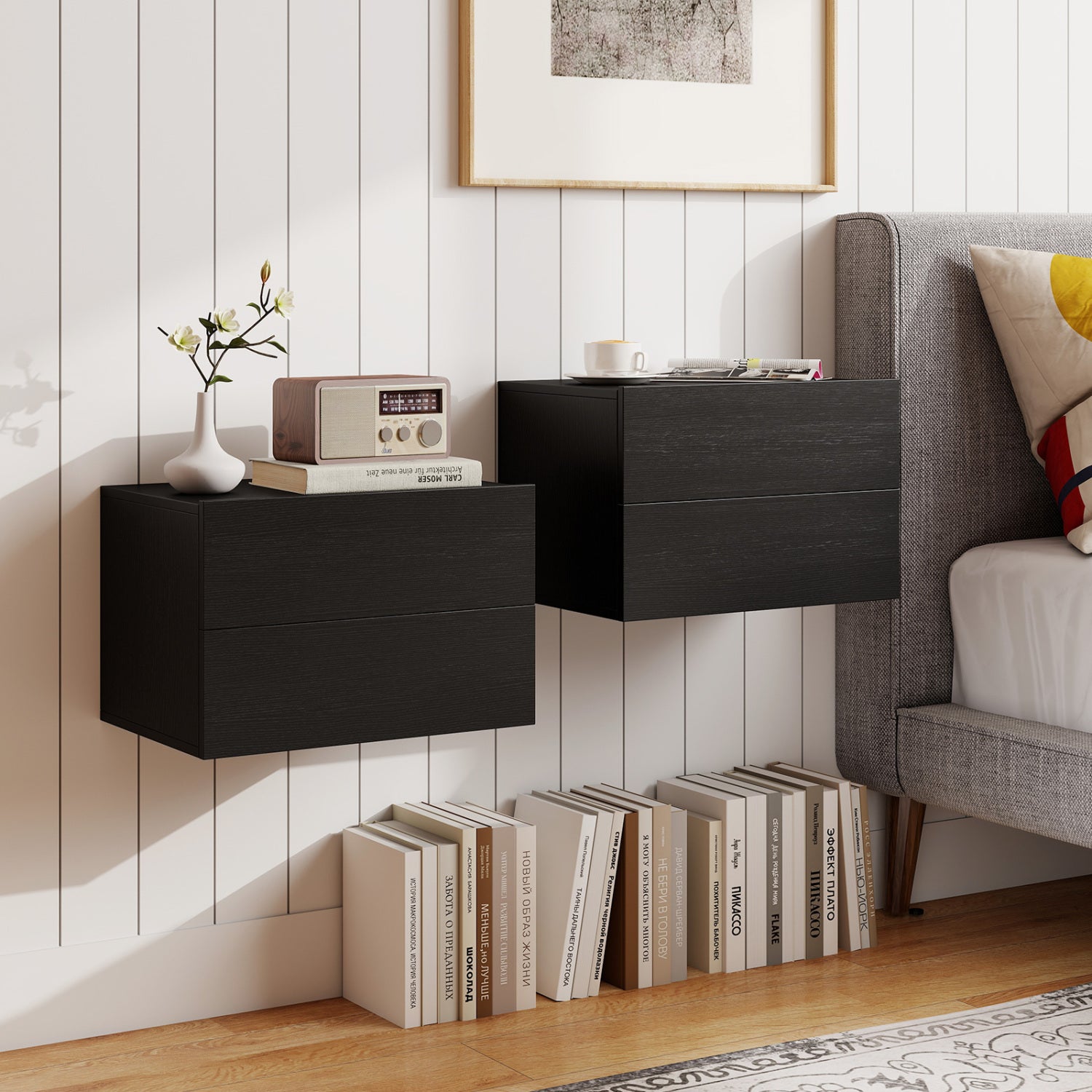 Floating Nightstand with 2 Storage Drawers Wall Mounted for Bedroom
