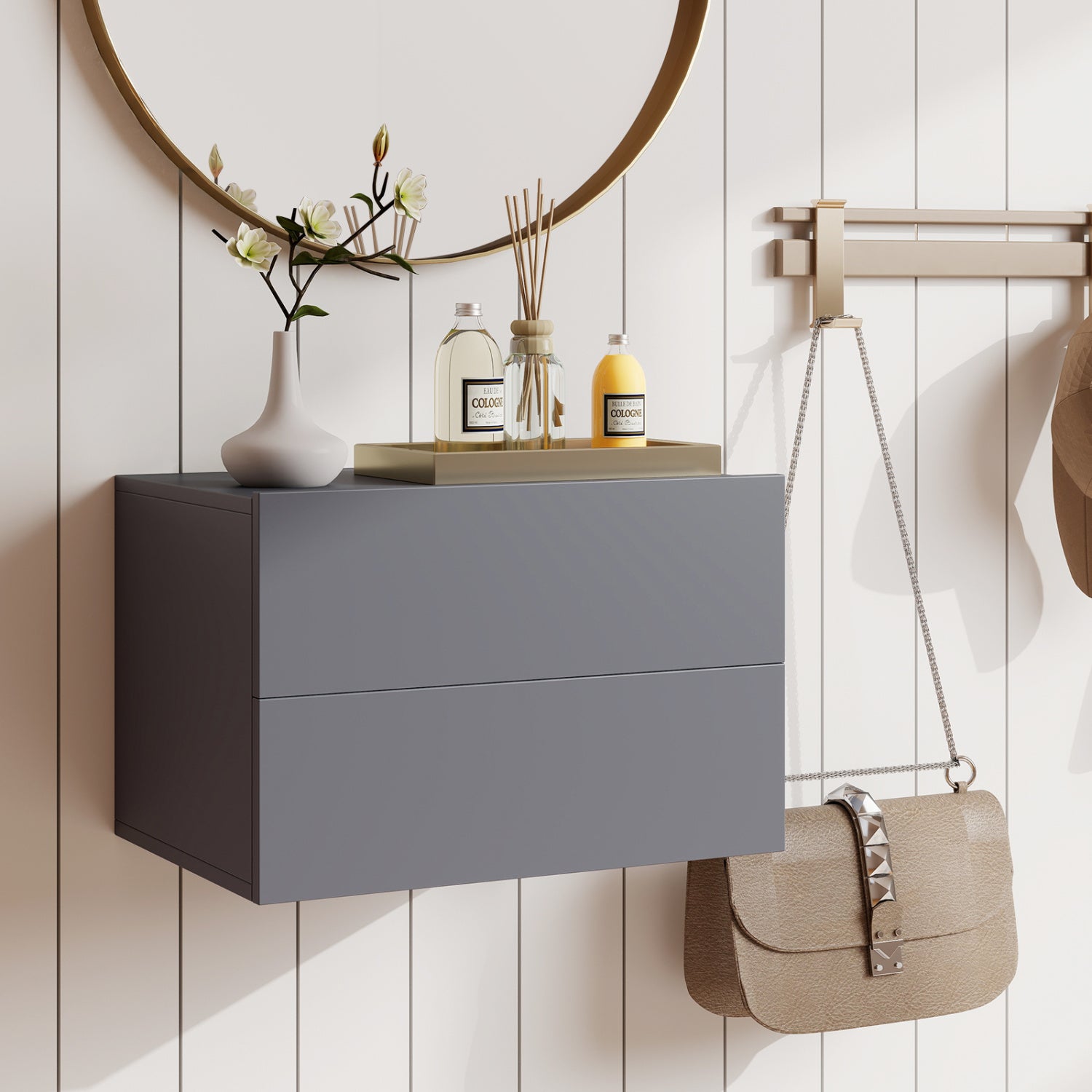 Floating Nightstand with 2 Storage Drawers Wall Mounted for Bedroom