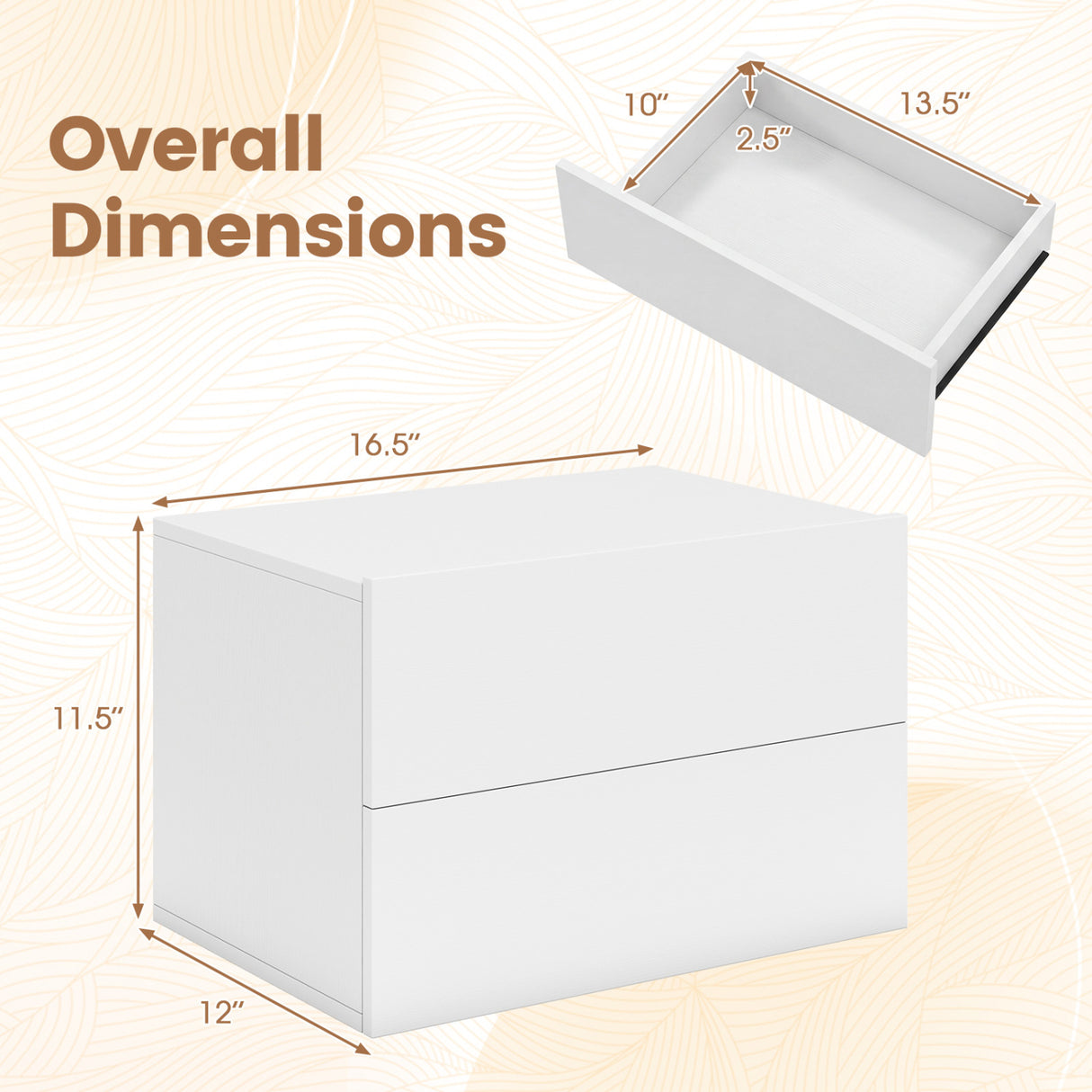 Floating Nightstand with 2 Storage Drawers Wall Mounted for Bedroom