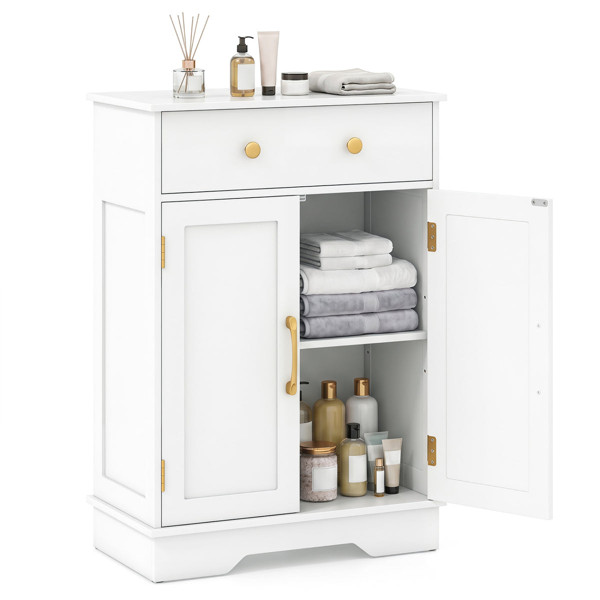 Floor Storage Cabinet with Doors Modern Buffet Sideboard with Drawer and Adjustable Shelf