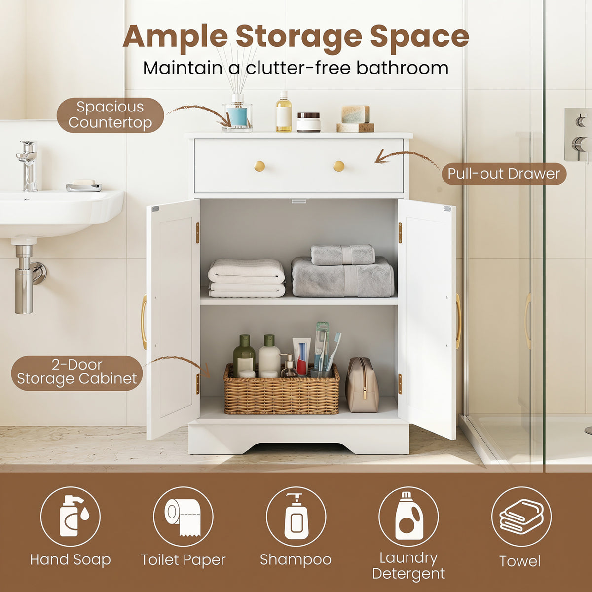 Floor Storage Cabinet with Doors Modern Buffet Sideboard with Drawer and Adjustable Shelf