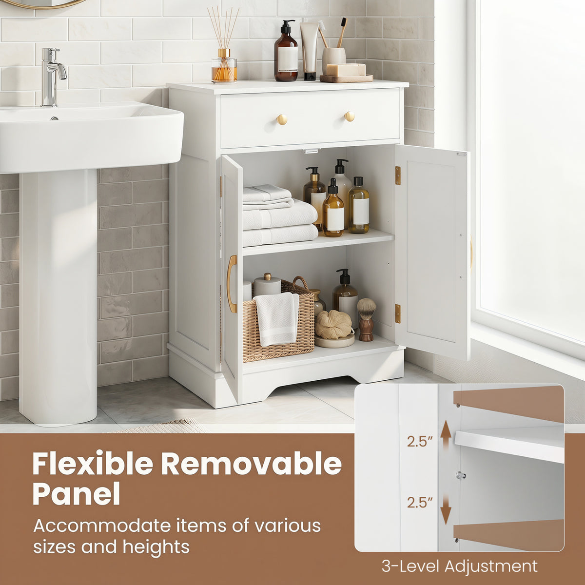 Floor Storage Cabinet with Doors Modern Buffet Sideboard with Drawer and Adjustable Shelf