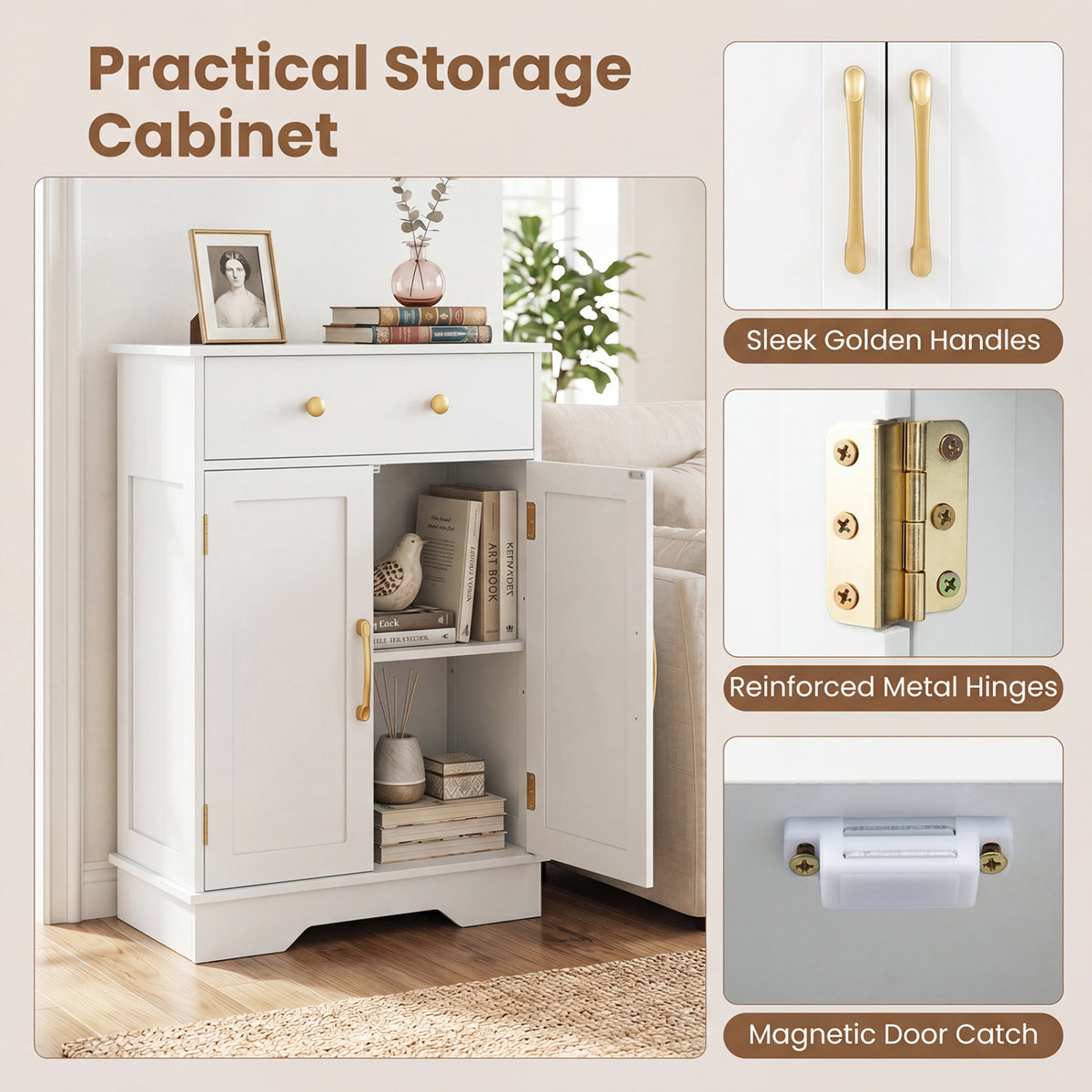 Floor Storage Cabinet with Doors Modern Buffet Sideboard with Drawer and Adjustable Shelf