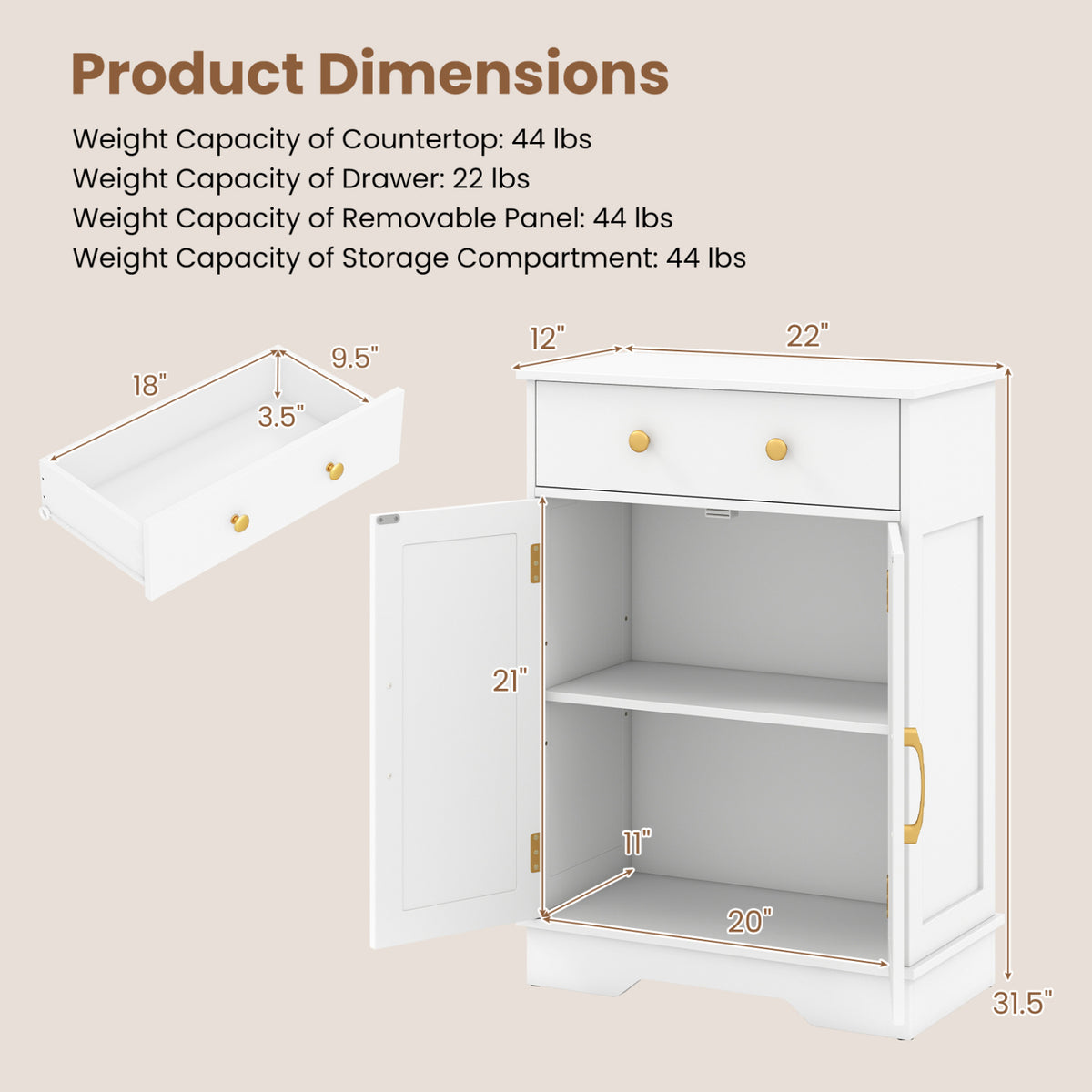 Floor Storage Cabinet with Doors Modern Buffet Sideboard with Drawer and Adjustable Shelf