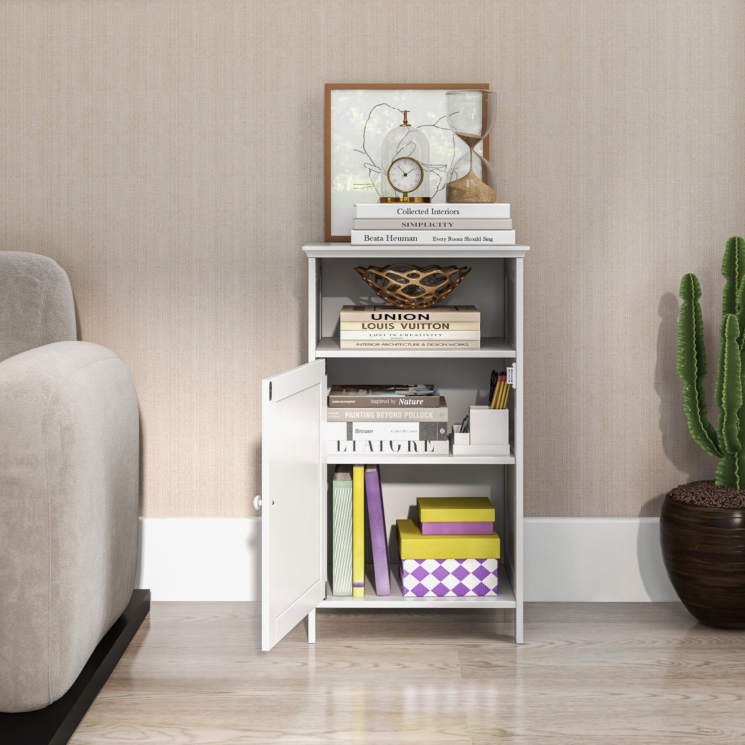 Bathroom Freestanding Adjustable Shelf Floor Storage Cabinet