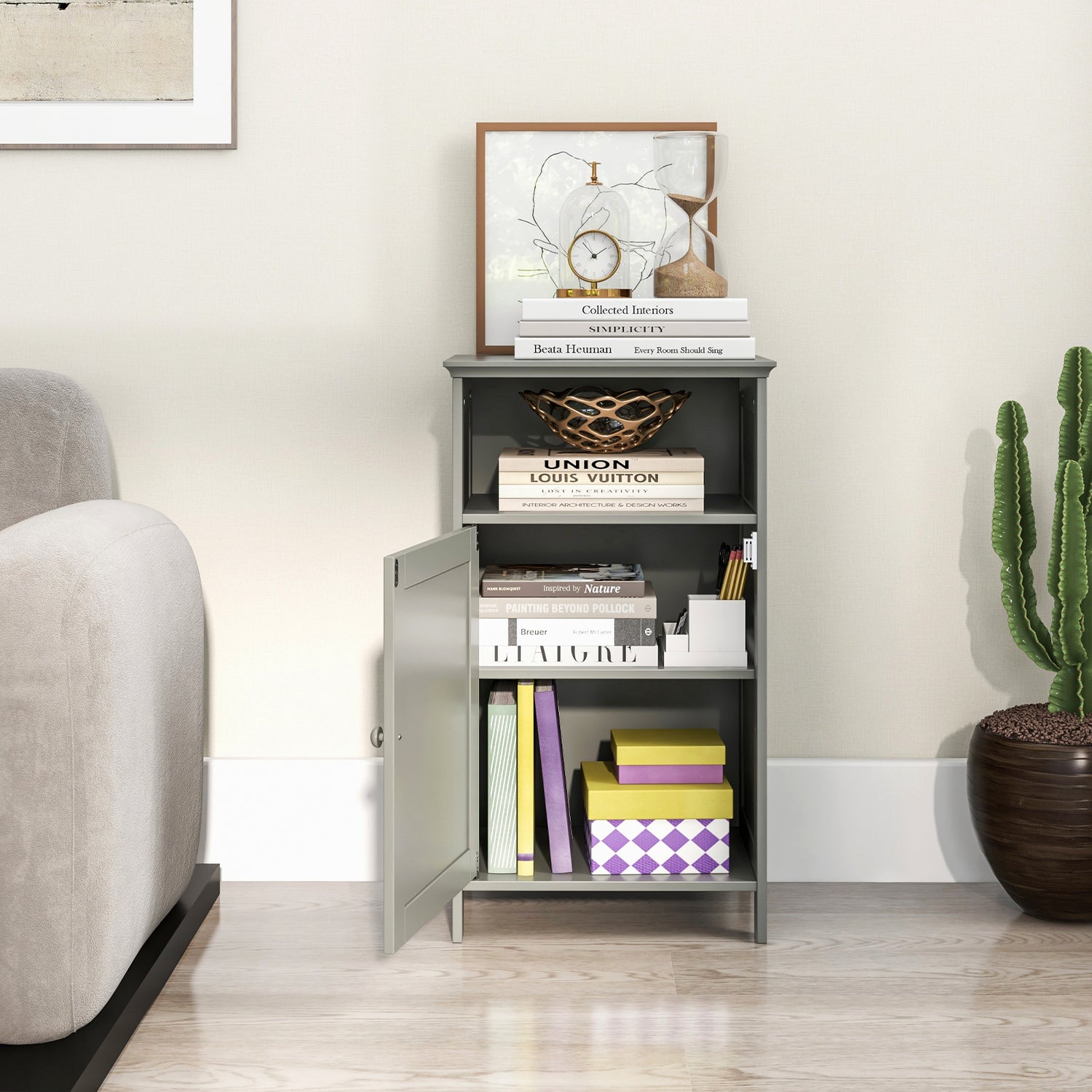Bathroom Freestanding Adjustable Shelf Floor Storage Cabinet
