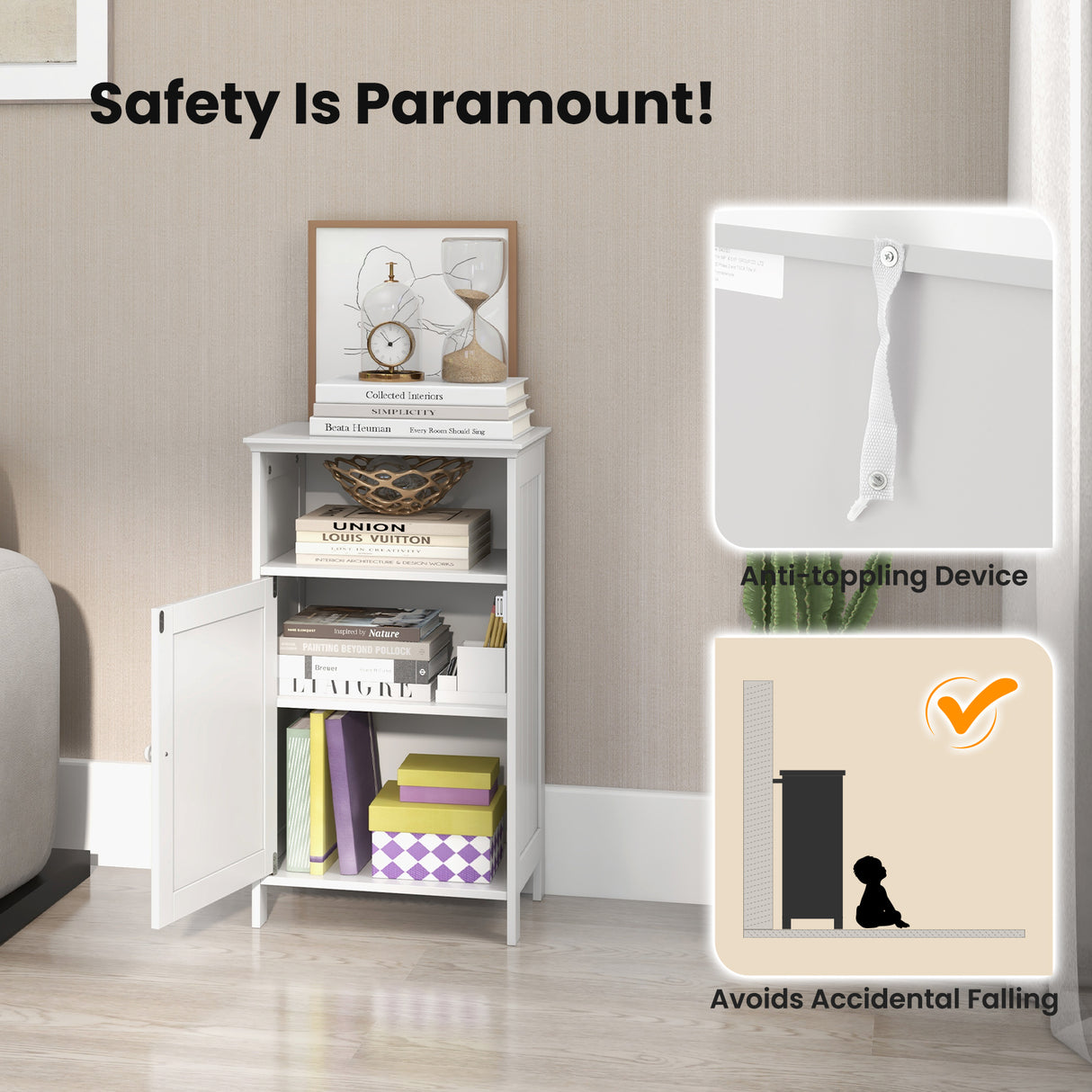 Bathroom Freestanding Adjustable Shelf Floor Storage Cabinet