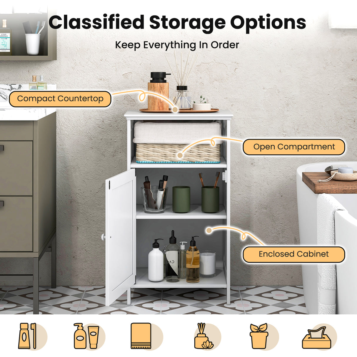 Bathroom Freestanding Adjustable Shelf Floor Storage Cabinet
