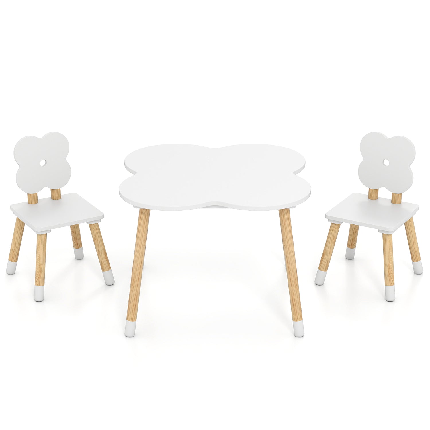 Flower-shaped Kids Table Set with Solid Pine Wood Legs
