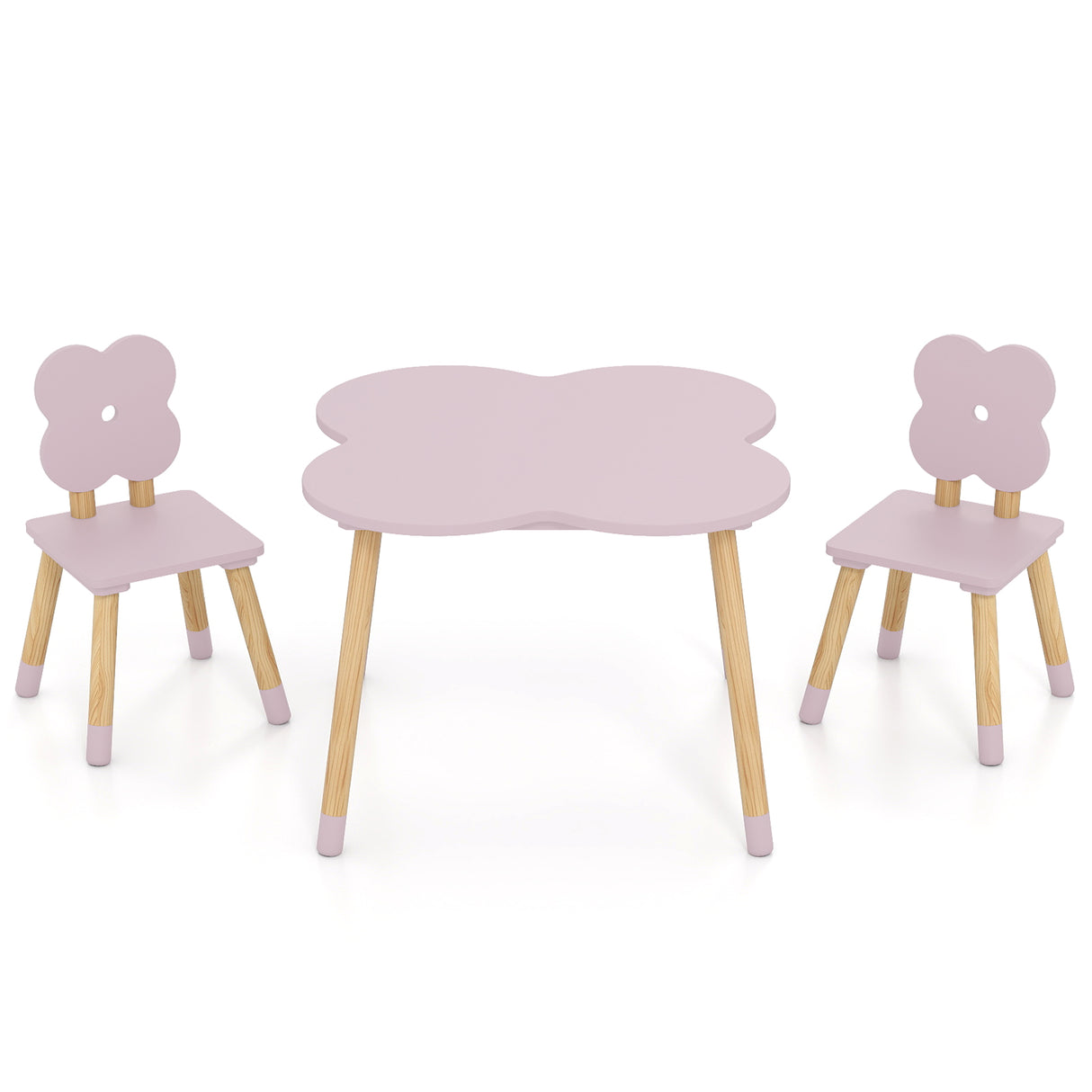Flower-shaped Kids Table Set with Solid Pine Wood Legs